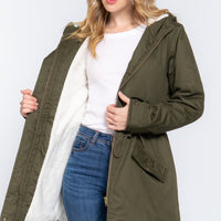Fleece Lined Fur Hoodie Utility Jacket - Passion 4 Fashion USA