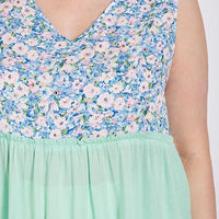 Floral Color Block Ruffle Detail Tiered V-neck Top - Passion 4 Fashion USA