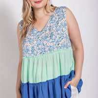 Floral Color Block Ruffle Detail Tiered V-neck Top - Passion 4 Fashion USA