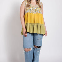 Floral Color Block Ruffle Detail Tiered V-neck Top - Passion 4 Fashion USA