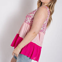 Floral Color Block Ruffle Detail Tiered V-neck Top - Passion 4 Fashion USA