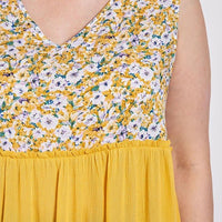 Floral Color Block Ruffle Detail Tiered V-neck Top - Passion 4 Fashion USA