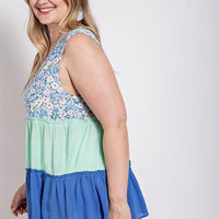 Floral Color Block Ruffle Detail Tiered V-neck Top - Passion 4 Fashion USA