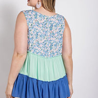 Floral Color Block Ruffle Detail Tiered V-neck Top - Passion 4 Fashion USA