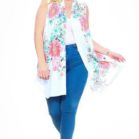 Floral Print, Open Front Vest With An Asymmetric Hem. - Passion 4 Fashion USA