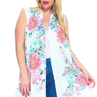 Floral Print, Open Front Vest With An Asymmetric Hem. - Passion 4 Fashion USA