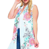 Floral Print, Open Front Vest With An Asymmetric Hem. - Passion 4 Fashion USA