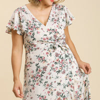 Floral Print Wrapped Short Ruffle Sleeve Maxi Dress With No Lining - Passion 4 Fashion USA