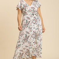 Floral Print Wrapped Short Ruffle Sleeve Maxi Dress With No Lining - Passion 4 Fashion USA