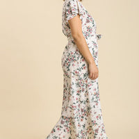 Floral Print Wrapped Short Ruffle Sleeve Maxi Dress With No Lining - Passion 4 Fashion USA