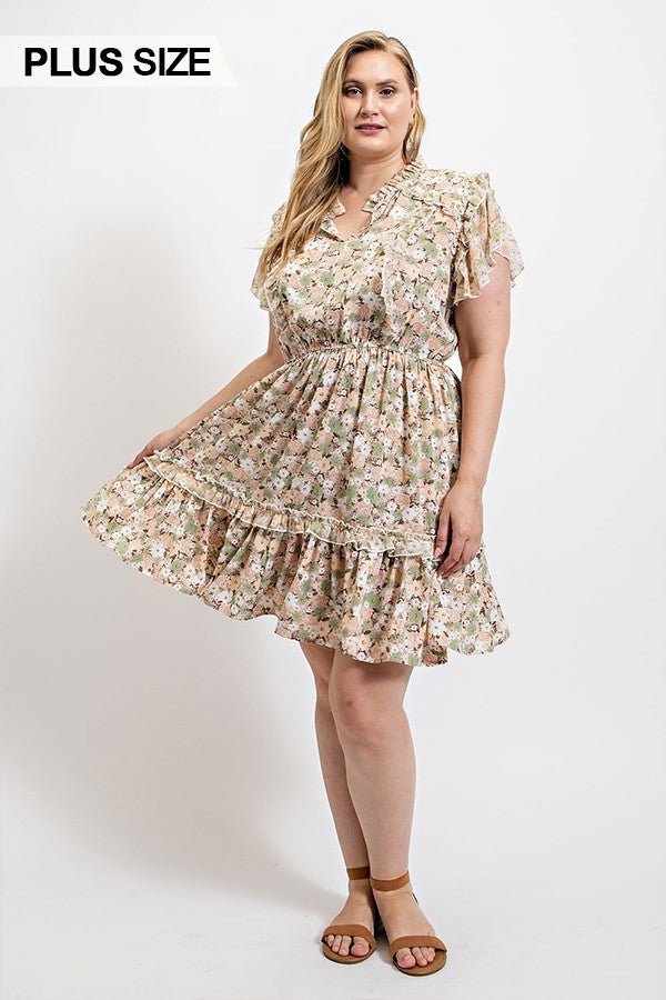Floral Printed Ruffle Detail Dress With Elastic Waist - Passion 4 Fashion USA