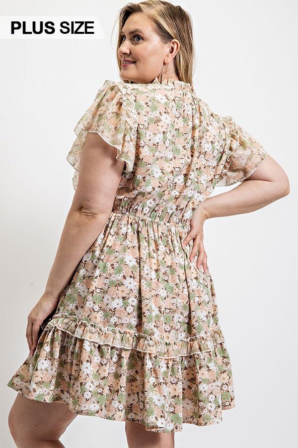 Floral Printed Ruffle Detail Dress With Elastic Waist - Passion 4 Fashion USA