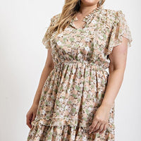 Floral Printed Ruffle Detail Dress With Elastic Waist - Passion 4 Fashion USA