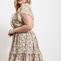 Floral Printed Ruffle Detail Dress With Elastic Waist - Passion 4 Fashion USA