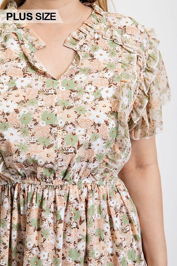 Floral Printed Ruffle Detail Dress With Elastic Waist - Passion 4 Fashion USA