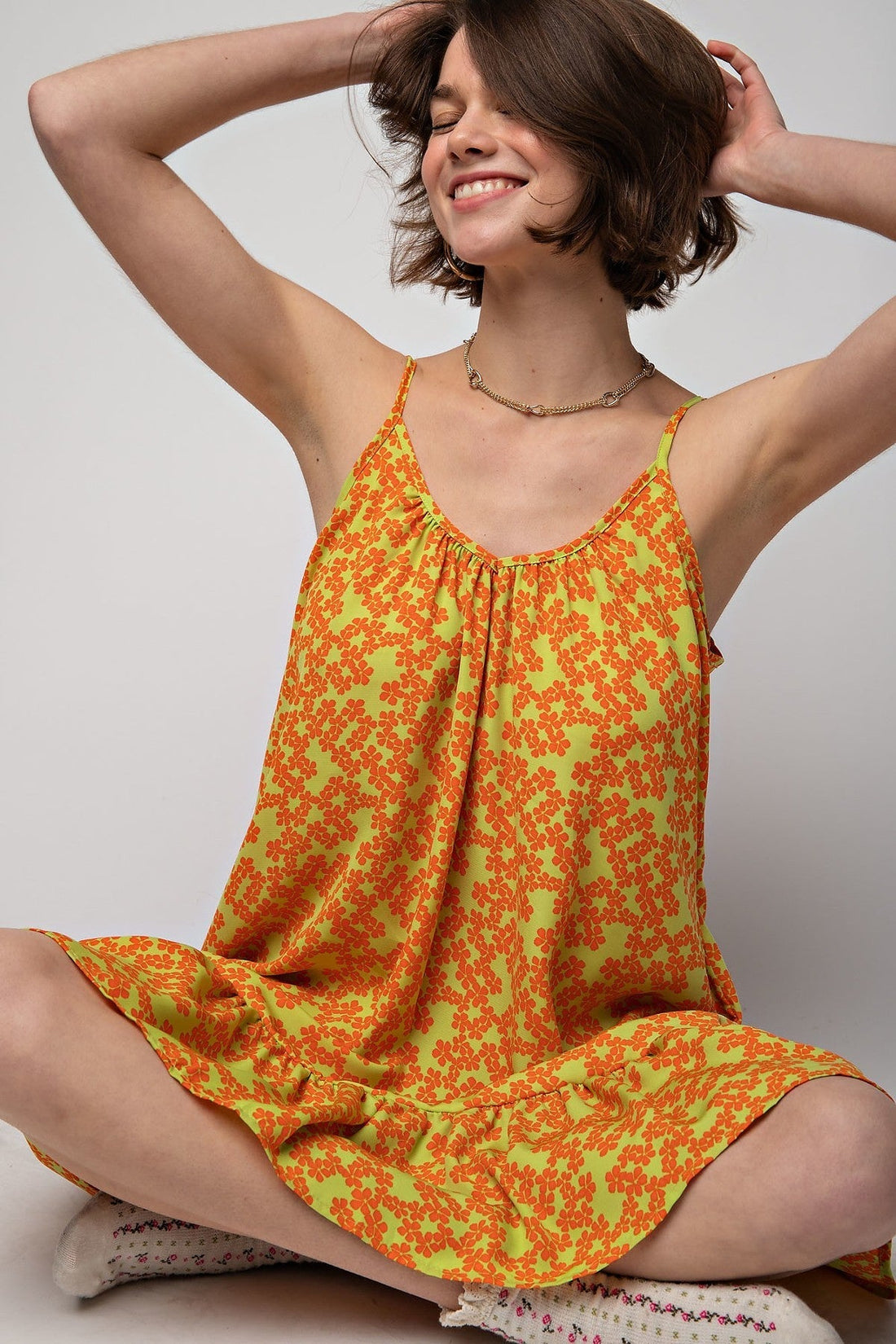 Floral Printed Wool Peach Cami Dress - Passion 4 Fashion USA