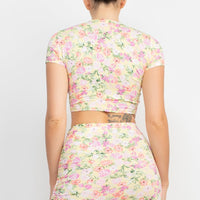 Front Knot Floral Top & Ruched Maxi Skirts Set - Passion 4 Fashion USA