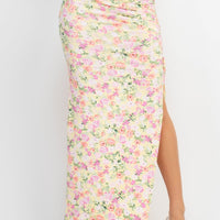 Front Knot Floral Top & Ruched Maxi Skirts Set - Passion 4 Fashion USA
