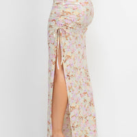 Front Knot Floral Top & Ruched Maxi Skirts Set - Passion 4 Fashion USA