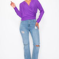 Front Wrap Surplice Neck Top - Passion 4 Fashion USA