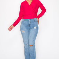 Front Wrap Surplice Neck Top - Passion 4 Fashion USA