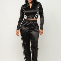 Front Zip Up Stripes Detail Jacket And Pants Set - Passion 4 Fashion USA