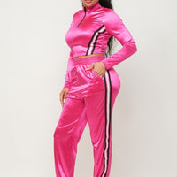 Front Zip Up Stripes Detail Jacket And Pants Set - Passion 4 Fashion USA