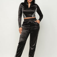 Front Zip Up Stripes Detail Jacket And Pants Set - Passion 4 Fashion USA