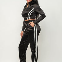 Front Zip Up Stripes Detail Jacket And Pants Set - Passion 4 Fashion USA