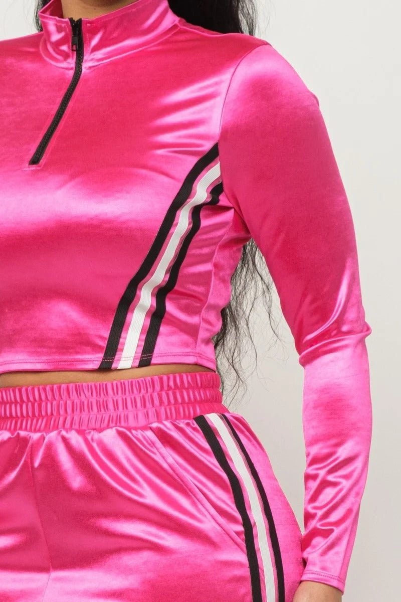 Front Zip Up Stripes Detail Jacket And Pants Set - Passion 4 Fashion USA