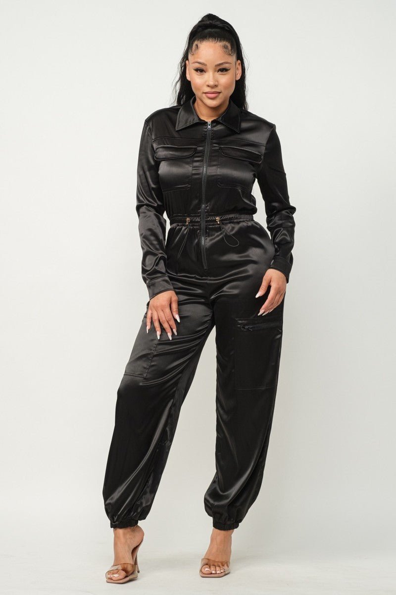 Front Zipper Pockets Top And Pants Jumpsuit - Passion 4 Fashion USA