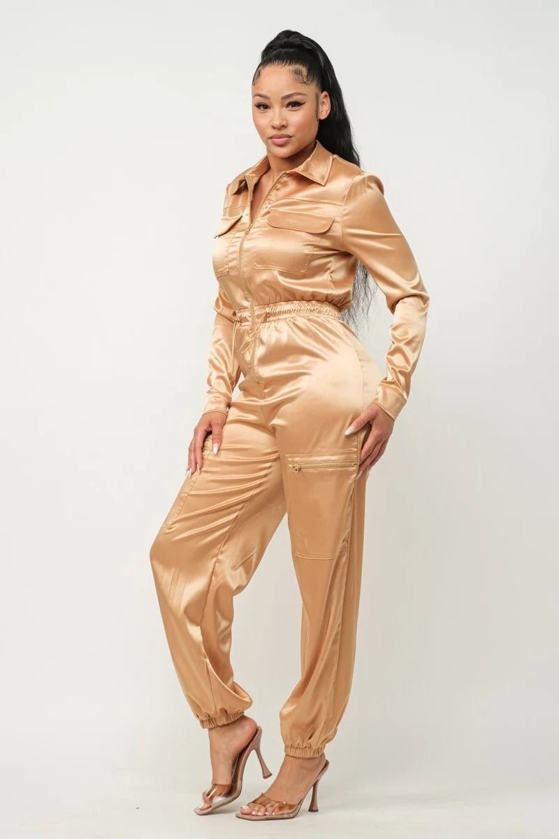 Front Zipper Pockets Top And Pants Jumpsuit - Passion 4 Fashion USA