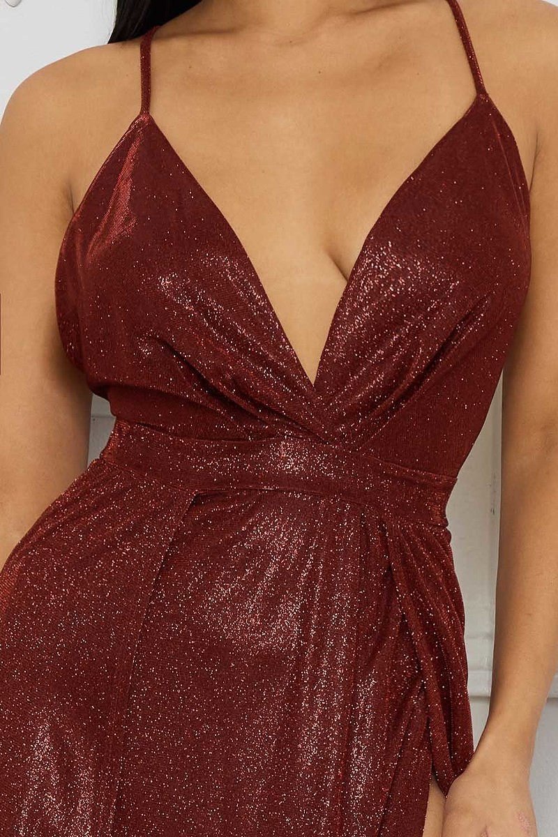 Glitter Fabric Sweetheart Surplice Maxi Dress - Passion 4 Fashion USA