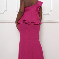 Glitter Ruffle Across Body Plus Size Maxi Dress - Passion 4 Fashion USA