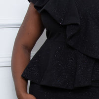 Glitter Ruffle Across Body Plus Size Maxi Dress - Passion 4 Fashion USA
