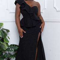 Glitter Ruffle Across Body Plus Size Maxi Dress - Passion 4 Fashion USA