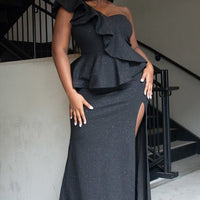 Glitter Ruffle Across Body Plus Size Maxi Dress - Passion 4 Fashion USA