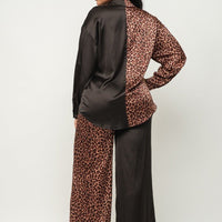 Half Animal Print And Half Solid Top And Pants Set - Passion 4 Fashion USA