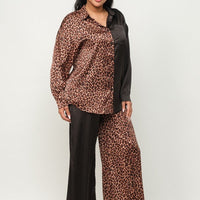 Half Animal Print And Half Solid Top And Pants Set - Passion 4 Fashion USA