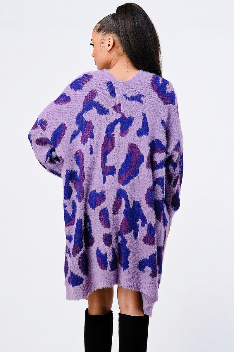 Leopard Angora Sweater Oversized Cardigan - Passion 4 Fashion USA