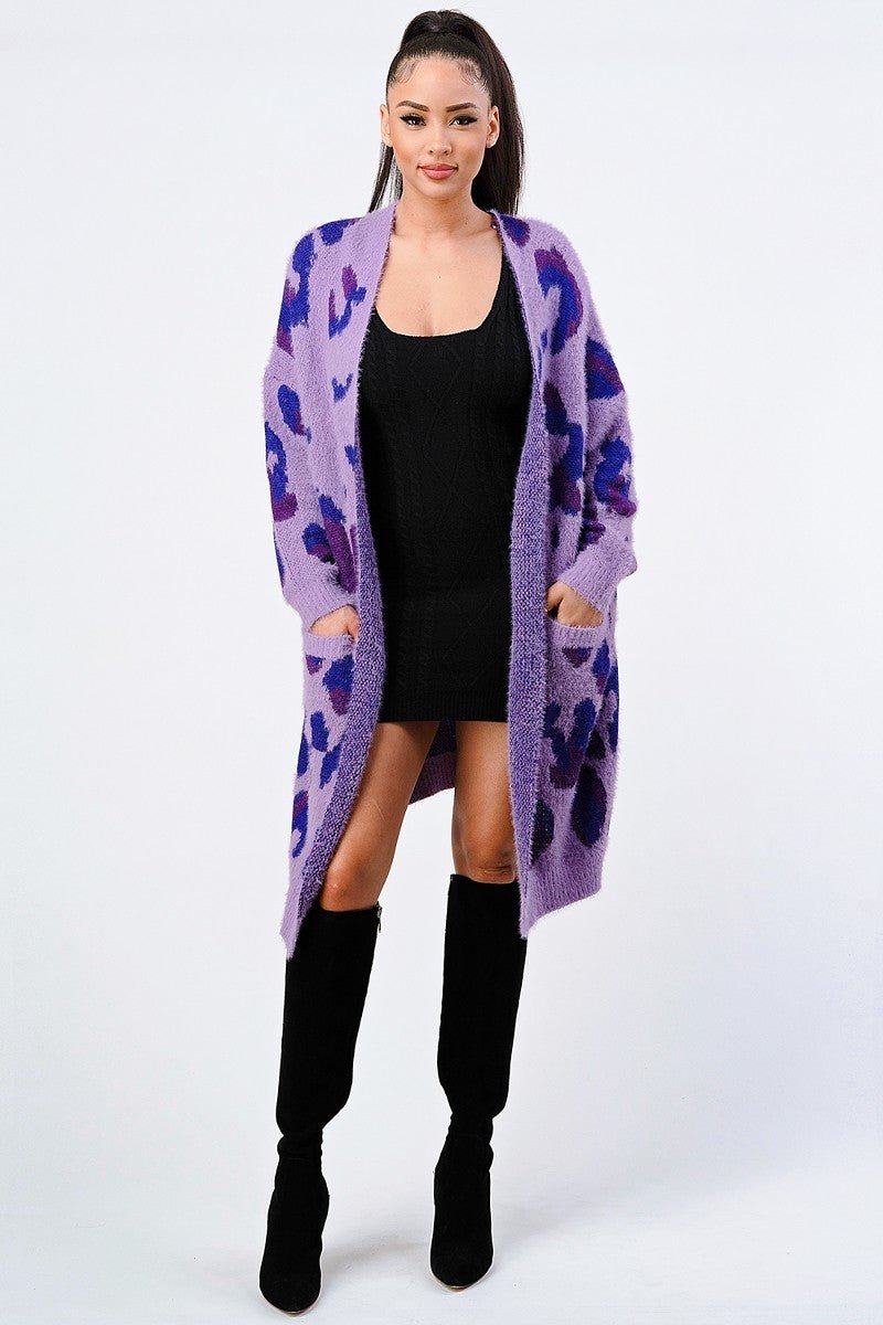 Leopard Angora Sweater Oversized Cardigan - Passion 4 Fashion USA