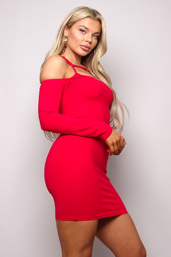 Long Sleeve Cuff Front Strap Mini Dress - Passion 4 Fashion USA