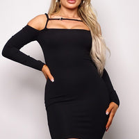 Long Sleeve Cuff Front Strap Mini Dress - Passion 4 Fashion USA