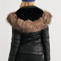Long Sleeve Faux Fur Hood Padded Water Resistant Finish Jacket - Passion 4 Fashion USA