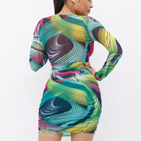 Long Sleeve Printed V-neck Dress - Passion 4 Fashion USA
