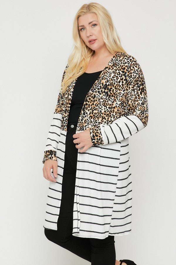 Long sleeves print-striped cardigan - Passion 4 Fashion USA