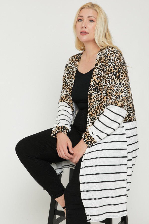 Long sleeves print-striped cardigan - Passion 4 Fashion USA