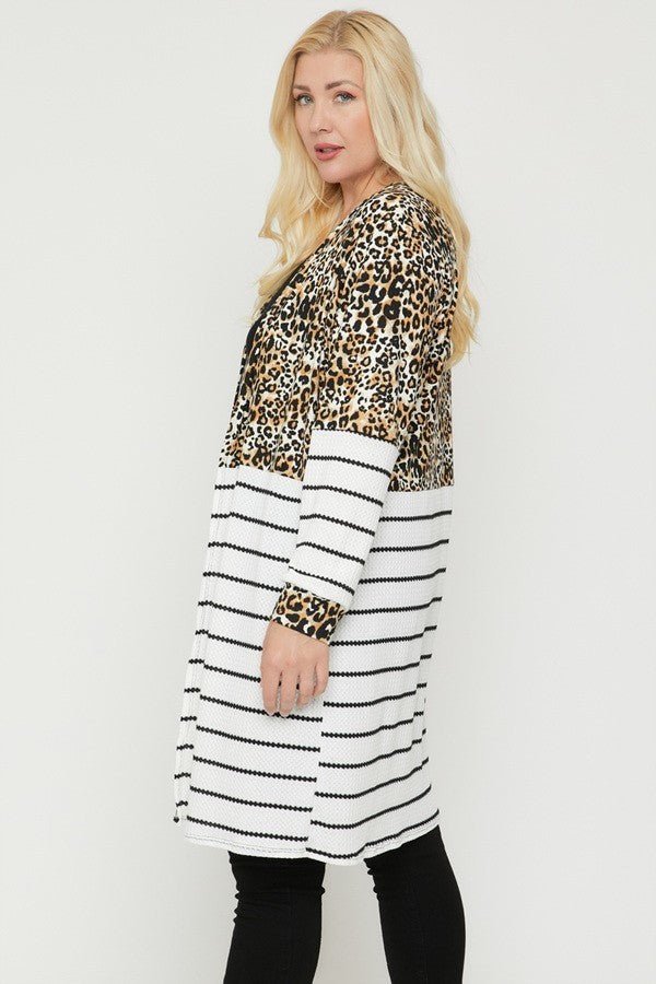Long sleeves print-striped cardigan - Passion 4 Fashion USA