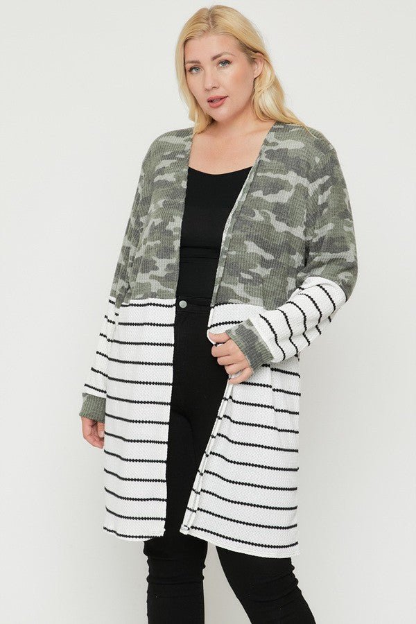 Long sleeves print-striped cardigan - Passion 4 Fashion USA