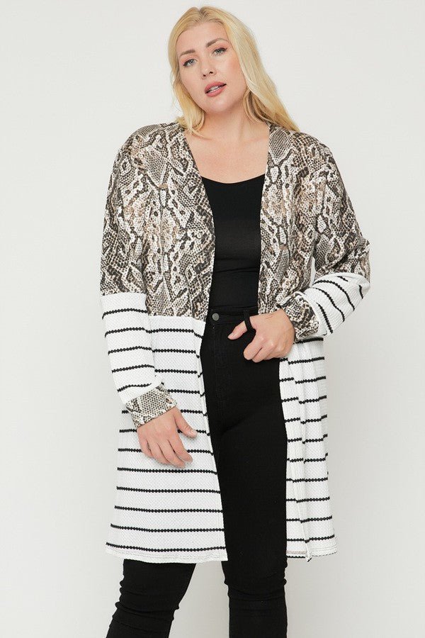 Long sleeves print-striped cardigan - Passion 4 Fashion USA